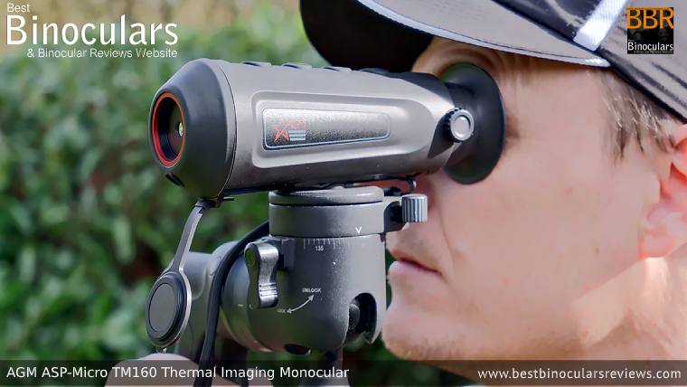 Looking through the AGM Asp-Micro TM160 Thermal Imaging Monocular mounted on a tripod