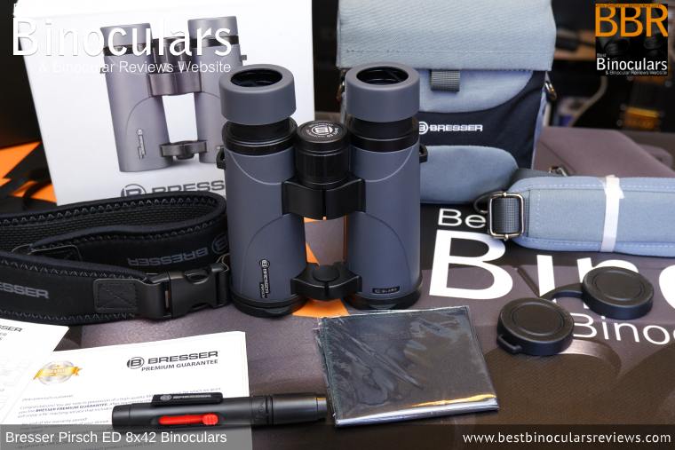 Bresser Pirsch ED 8x42 Binoculars and accessories plus packaging