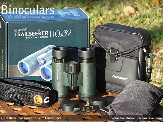 Celestron Trailseeker 10x32 Binoculars with neck strap, carry case and rain-guard