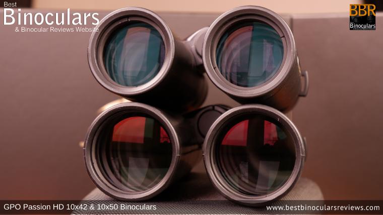 Comparing Objective lenses on the GPO Passion HD 10x50 Binoculars and GPO Passion HD 10x42 Binoculars