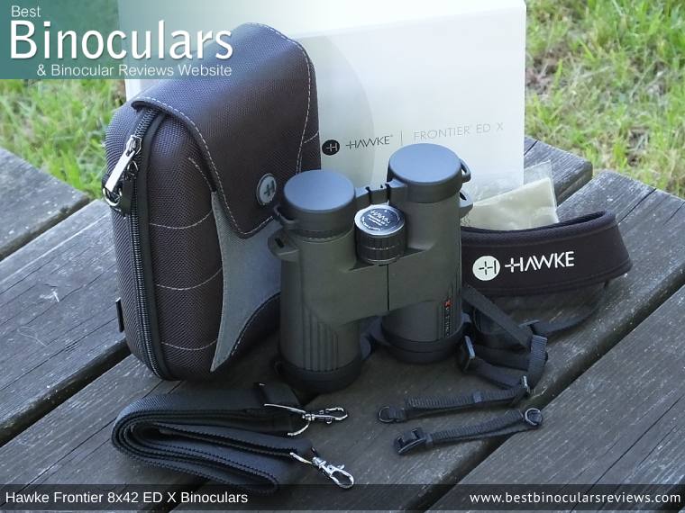 Hawke Frontier 8x42 ED X Binoculars with neck strap, carry case and lens covers