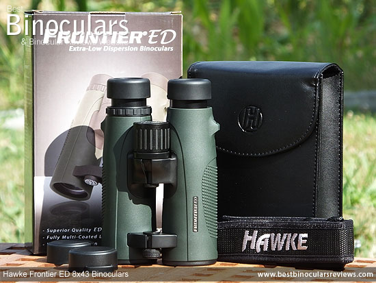 Hawke Frontier ED 8x43 Binoculars with neck strap, carry case and rain-guard