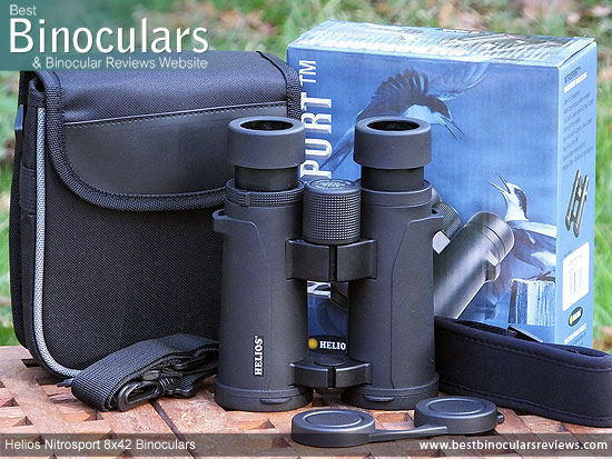 Carry Case, Neck Strap, Cleaning Cloth, Lens Covers & the Helios Nitrosport 8x42 Binoculars