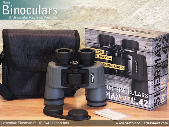 Carry Case, Neck Strap, Cleaning Cloth, Lens Covers & the Levenhuk Sherman Plus 8x42 Binoculars