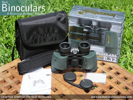 Levenhuk Sherman Pro 8x32 Binoculars with neck strap, carry case and lens covers