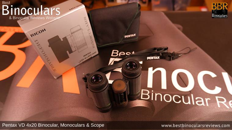 Pentax VD 4x20 Binoculars, Monocular & Spotting Scope with neck strap, carry case and lens covers