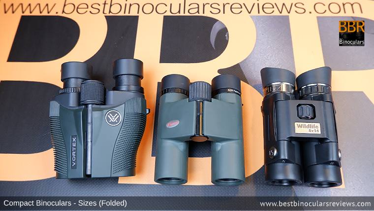Compact Binocular Size Comparison (Folded): Vortex Vanquish 10x26 vs Kowa BD 8x25 vs Steiner Wildlife 8x24 Binoculars