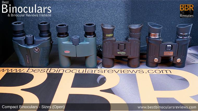 Compact Binocular Size Comparison (Open): Vortex Vanquish 10x26 vs Kowa BD 8x25 vs Steiner Wildlife 10x26 vs Steiner Wildlife 8x24 Binoculars
