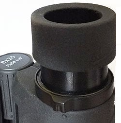 The eyecups and diopter adjustment ring on the Opticron Taiga 8x25 Binoculars