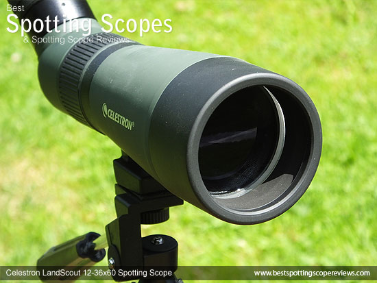 90mm objective lens on the Celestron LandScout 12-36x60 Spotting Scope